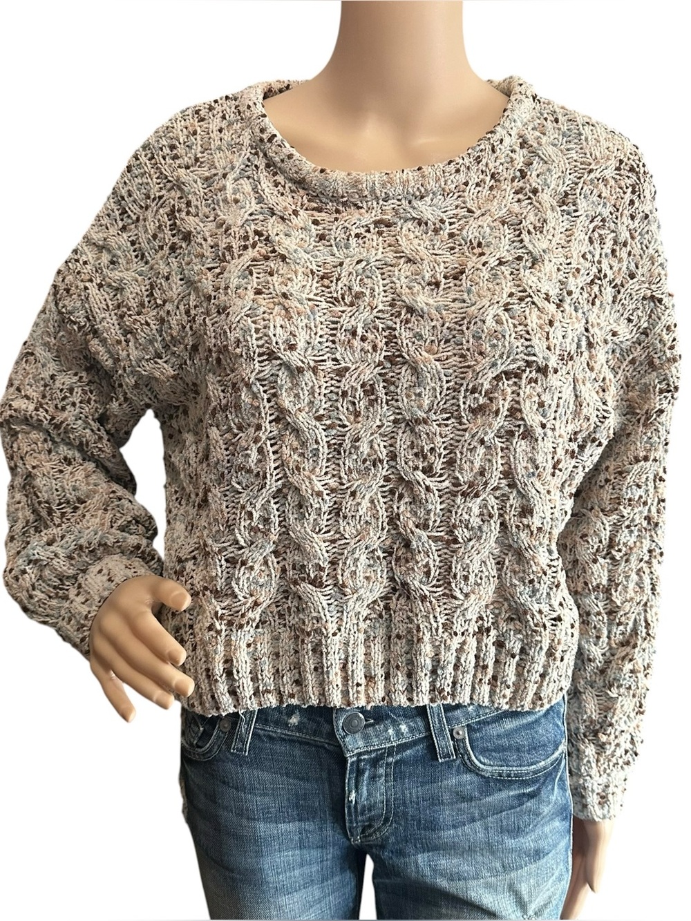 MOON & MADISON | multi color chenille cropped crew neck sweater S